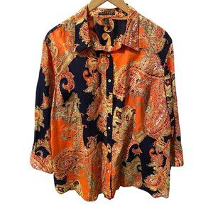 LAUREN RALPH LAUREN ALL OVER PRINT BUTTON FRONT TOP BLOUSE SHIRT SZ 2X